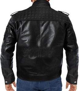 Vestes en cuir véritable pour hommes en peau d'agneau noire - Veste en cuir matelassée diamant pour moto, style vintage. - Product Image 5
