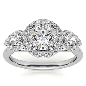 Bague de fiançailles Halo de style romantique en or massif 14 carats 2.30CTW coupe poire VS1 laboratoire cultivé trois diamants pour la fête de mariage des femmes Fine - Product Image 6
