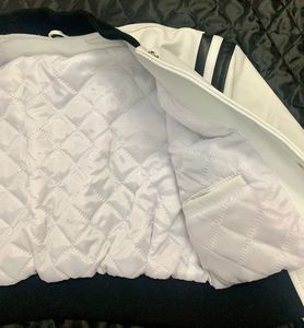 Winter Custom Heated Crop Top <b>Women</b> Varsity <b>Jacket</b> Warm Clothing Comprehensive <b>Jacket</b> White Casual <b>Leather</b> Body <b>Leather</b> Sleeves - Product Image 4