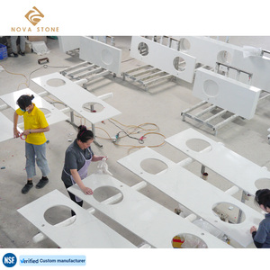 NV171 Dessus de coiffeuse en quartz Projet de fabrication de lavabo ovale OEM Dessus de coiffeuse de salle de bain en quartz blanc artificiel antichoc - Product Image 2