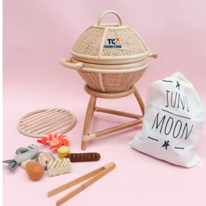 Handmade 100% Premium Rattan BBQ <b>Set</b> New Design Eco Friendly <b>Kitchen</b> <b>Toy</b> for Kids, Made in Vietnam - Product Image 2