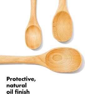 <b>Set</b> <b>of</b> 3 Wooden Spoon <b>Set</b> Smooth Beechwood Utensils Comfort Grip Non Stick Spoons Turner <b>Spatula</b> Skimmer Fork Serving Spoon - Product Image 3
