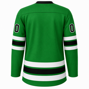 SINEWY SPORTS Men's Custom Ice Hockey Jersey Green White Black Striped Sublimated V-Neck Full Sleeve Moisture Wicking Apparel - Product Image 2