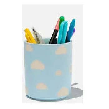 Blauw Email Afgewerkt Houten Bureau Pen Potlood Houder Stand Multi-Purpose Gebruik Potlood Cup Pot Desk Organizer Groothandel