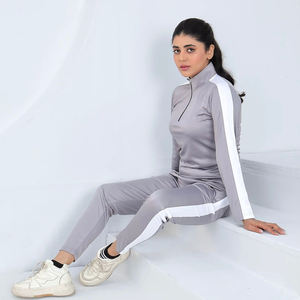 Survêtement de course à pied femme hiver 100% coton grande taille avec fermeture éclair et coutures contrastées bas amples - Product Image 4