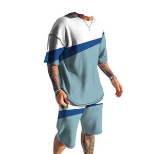 ชุดกางเกงขาสั้นผ้าฝ้ายระบายอากาศลำลองของผู้ชายชุดฤดูร้อนพิมพ์ลายสีพื้น - Product Image 3