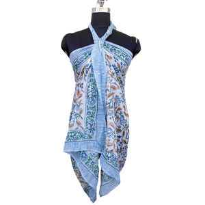 Ropa de playa Paero Cotton Hand Blocked Printed Beach Sarongs en multicolor Light Peacock Colors Customized - Product Image 4