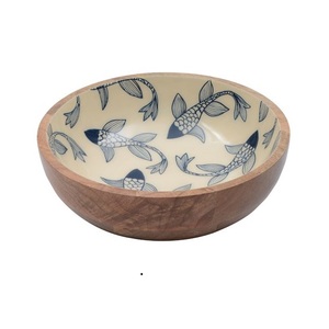 Cuencos de mesa para servir en la encimera Impresión de flores en cuencos de madera maciza natural a la venta Utensilios de cocina Vajilla Artículos para el hogar - Product Image 3