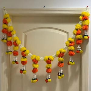 พวงมาลัยดอกดาวเรืองคู่แบบแขวนติดประตูของตกแต่งบ้านของตกแต่งเทศกาลอินเดียแบบดิวาลีงานแต่งงานของขวัญขึ้นบ้านใหม่ - Product Image 1