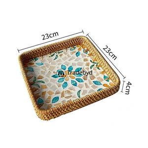 Bandeja Decorativa para el Hogar, Tejida a Mano con Ratán, Moderna, de Primera Calidad, Móvil, Ecológica, Multiusos y Elegante, Tradebyd - Product Image 4