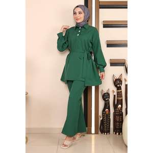 Ensemble décontracté vert émeraude avec haut long mi-long et fente MSW19129-4 - Product Image 4