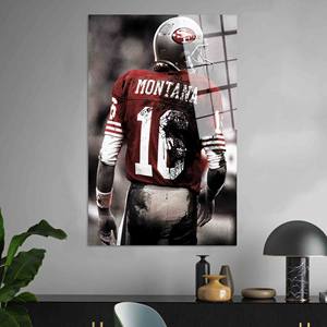 Arte de pared en lienzo de Joe Montana: Impresión decorativa de fútbol americano personalizada, arte en vidrio templado - Product Image 1