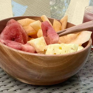 Bol en bois décoratif avec impression florale en émail, vaisselle écologique faite à la main pour les fêtes et l'usage quotidien - Product Image 1