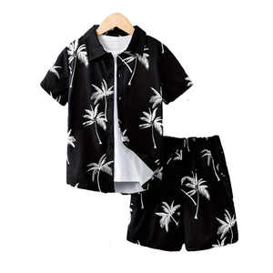Ensemble de 2 pièces pour adolescents, garçons, chemise à manches courtes à col rabattu, motif uni, shorts, respirant, confortable, pour tous les jours, en plein air, été, 3D - Product Image 4