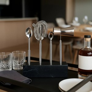 Elegante Juego de Herramientas de Barra de Acero Inoxidable con Soporte de Mármol Negro, Accesorios Profesionales para Preparar Cócteles, Esencial para un Bar en Casa - Product Image 2