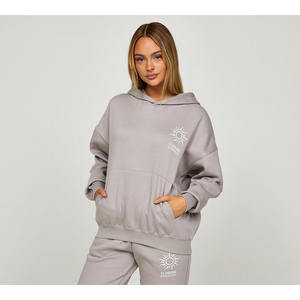 Ensemble de survêtement pour femme personnalisé OEM, 2 pièces, imprimé, uni, coupe ajustée, à capuche, manches longues, respirant, 100% coton - Product Image 3