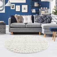 Premium Fluffy Cotton Boho Round Bathmat with Tufted Geometric Design Anti-Slip Eco-Friendly Latex Backing for Home & Hotel Use