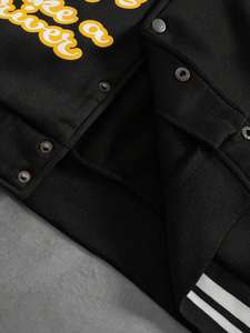 College Baseball Quilted <b>Jacket</b> <b>Men</b> Black Body <b>White</b> Sleeves Front Logo Hooded Cotton Lining 100% Cotton Winter Wear - Product Image 4