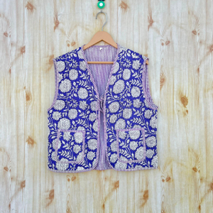 100% Cotton Handmade Bohemian Vest Coat Women Hippie Patchwork Burfi <b>Quilted</b> Knitted With Pockets - Product Image 1