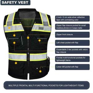 Gilet de sécurité réfléchissant noir personnalisé avec logo d'entreprise, poches, couleur personnalisée, visibilité fluorescente, gilet de sécurité de classe 3 - Product Image 5