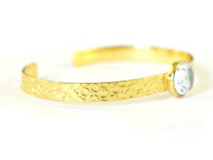 Natural Dendritic Agate Cabochon Round Bangle, 18k Gold <b>Gemstone</b> <b>Bracelet</b>, Cuff <b>Bracelet</b> - Product Image 4