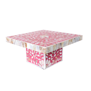 Soporte de pastel de cristal floral indio hecho a mano mesa de resina con incrustaciones de madreperla y hueso para pasteles de chocolate o florales - Product Image 5