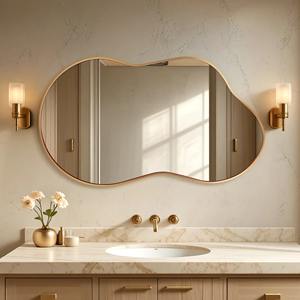 Irregular Gold Art Deco Square Metal Framed Wall <b>Mirror</b> Asymmetrical Modern Vanity <b>Mirror</b> for Bathroom Living Room Wedding - Product Image 6