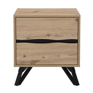 Table de chevet moderne à 2 tiroirs de style méditerranéen pliable robuste et durable en bois de haute qualité Base en métal noir Chambre industrielle - Product Image 1