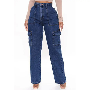 Dizzah, pantalones informales de cintura alta con bolsillo clásico, pantalones de pierna ancha, pantalones vaqueros para niñas, pantalones vaqueros sueltos simples, pantalones Cargo, pantalones vaqueros para mujer - Product Image 1