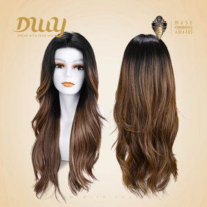 Oculus-DWY Long Curly for Ombre <b>Brown</b> Synthetic <b>Wig</b> Transparent Front Free Part Okley-DWY Mono Front Free Part Long Curly Ombre - Product Image 4