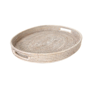 Bandeja de servicio de ratán blanco de lujo, bandeja tejida hecha a mano, cocina con estilo bohemio, comedor, centro de mesa decorativo, acento - Product Image 3