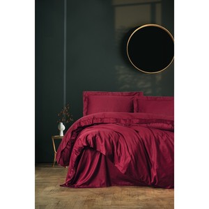 Cotton Box Elegant Satin King Twin Size Double Duvet Cover <b>Set</b> Burgundy Soft Warm with 4pcs for Home Bed <b>Comforter</b> Wedding Use - Product Image 1