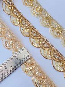 Chantilly Wedding Rhinestones <b>Lace</b> Trim Narrow Embroidery Eco-Friendly Organza Gold <b>Black</b> Pearl Sequin Flowers Bridal Beaded - Product Image 6