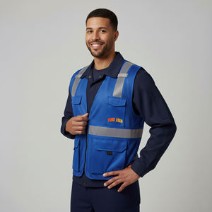 เสื้อกั๊กสะท้อนแสงแบบตาข่าย Hi Vis Class 2 มาตรฐาน ANSI EN ISO พร้อมไฟ LED และโลโก้กันน้ำแบบกำหนดเองสำหรับชุดทำงานผู้ชาย - Product Image 2