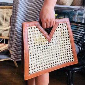Fait à la main de haute qualité Vintage rotin en cuir véritable femmes sac dame sac à main avec sangle de canne - Product Image 6