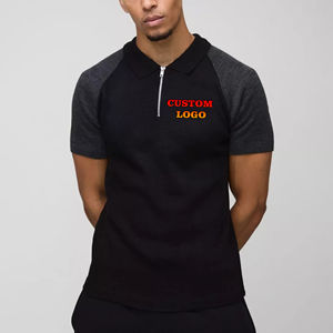 Camiseta Polo para Hombre 100% Algodón, Nuevo Diseño de Bloques de Color de Moda, Manga Corta con Logotipo Personalizado Estampado en Relieve y Cierre de Cremallera - Product Image 1