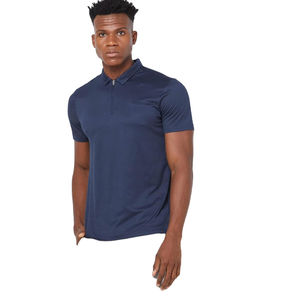 Camiseta lisa de alta calidad para hombre, tejido de punto transpirable de secado rápido con estampado de logotipo personalizado, cierre de cremallera de patrón sólido - Product Image 1