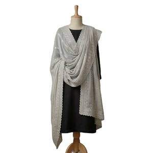 Wholesale AHE African Muslim Women Cotton for Voile Hijab <b>Shawl</b> Floral <b>Embroidered</b> Soft Breathable Lightweight Summer Long - Product Image 1