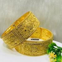 ALANKEET CREATIONS Gelang Wanita Berbentuk Bunga Klasik Berlapis Emas Satu Gram dari Kuningan dengan Perhiasan Mikro Insert