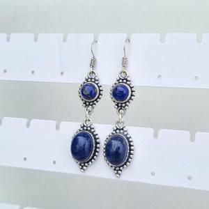Boucles d'oreilles en lapis-lazuli multi-pierres, plaquées argent 925, boucles d'oreilles pendantes, bijoux en pierres précieuses faits à la main, style bohème, cadeau pour elle - Product Image 2