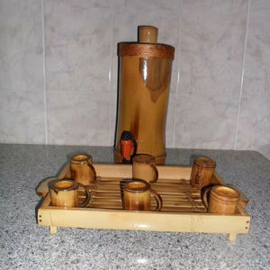 Service à thé en bois de coco de style nordique avec pot et plateau, logo personnalisé, théière et tasses en bois de coco - Product Image 1