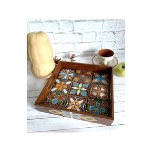 Plateau de service indien de luxe, coloré, personnalisable, moderne, durable, non toxique, écologique, en bois d'acacia, peint à la main avec des motifs exquis - Product Image 6