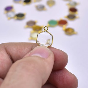 Cristal Quartz élégant pendentif 925 argent Sterling lunette ensemble breloque hexagone or Vermeil simple caution élégant bijoux cadeau pour elle - Product Image 1