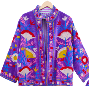 Manteau court pour femme en broderie Suzani, motif à carreaux, doublure en coton, taille unique, hiver - Product Image 4