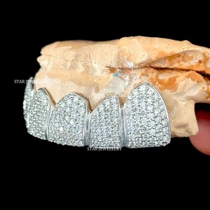 STAR JEWELLERY Christian 925 Sterling <b>Silver</b> Brilliant Cut VVS Moissanite Classic Iced Unisex Dental Grillz for Everyday Wear - Product Image 5