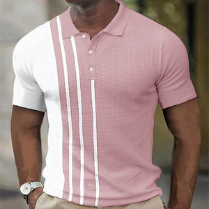 Custom Men's Polo <b>Shirt</b> Short-sleeved 3D Printed Striped Button <b>Waffle</b> T-<b>shirt</b> Custom Logo Summer Short Sleeve Golf Polo T-<b>shirt</b> - Product Image 5