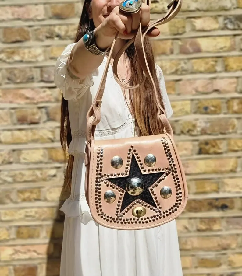 Borsa a mano in pelle Western Star Star Star Concho Cowgirl borsa da sella borsa a tracolla di lusso da donna da Cowboy con moda lavorata a mano