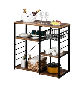 Estante de pared/suelo de Metal atractivo de latón AK en negro acabado con 5 niveles de madera estante de utilidad hecho a mano para decoración de Hotel y hogar - Product Image 2