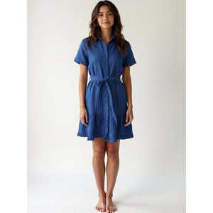 Minivestido de Algodón 100% con Cuello, Volantes en el Bajo y Botones, Estilo Casual Versátil para Uso Diario y Graduación, Talla XS, Largo hasta la Rodilla, ODM - Product Image 5