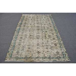 <b>Traditional</b> Beige Green Wool <b>Rug</b> 5x8ft Vintage Turkish Patchwork Design Flat Weave Latex Backing <b>for</b> <b>Living</b> <b>Room</b> Decor <b>for</b> Teens - Product Image 1